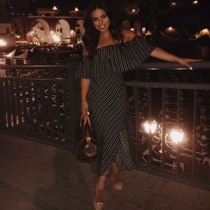 Bardot navy stripe maxi skirt with slit